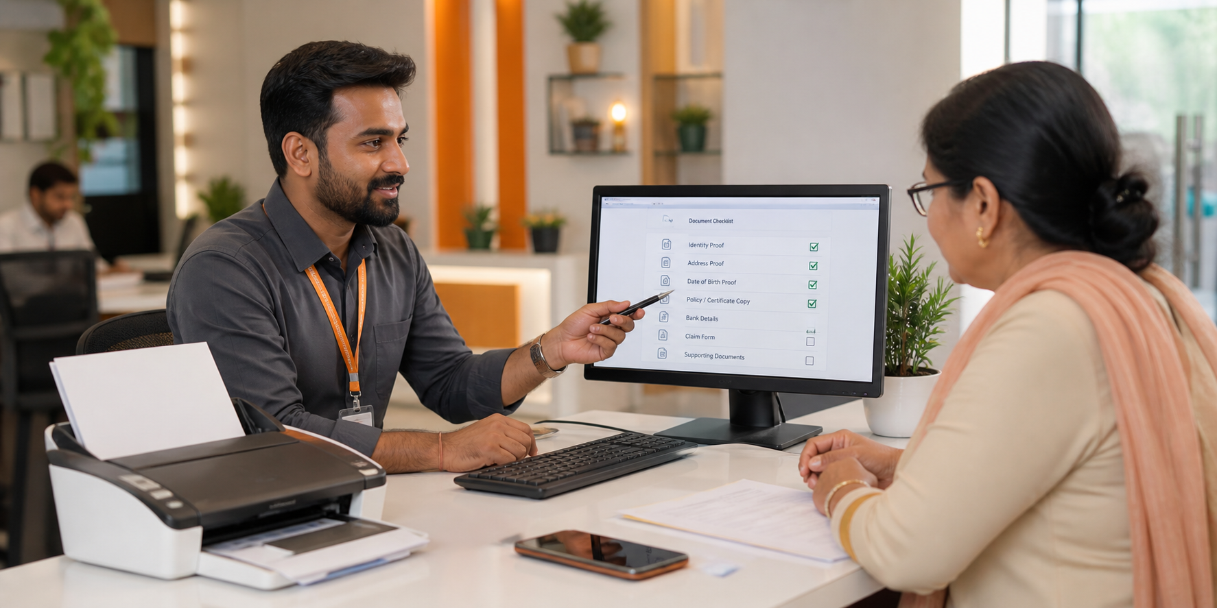 Digital service professional guiding a customer through document preparation