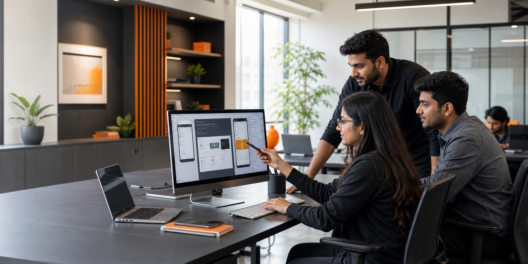 Indian technology team collaborating on web, software and mobile interfaces